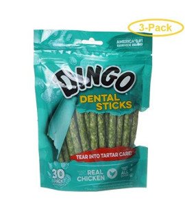 Dingo Dental Sticks for Tartar Control (No Chinese Sourced Ingredients) 30 Pack (6" Sticks) - Pack of 3