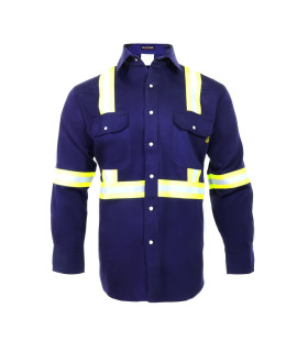 Just In Trend Flame Resistant High Visibility Hi Vis Shirt - 100% C - 7 Oz (2X-Large, Navy Blue)