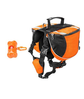 Perktail Dog Saddle Bag Doggie Backpack Adventure Tripper Hound Rucksack Pack for Walking Hiking Mountaineering Trip (Orange, Medium)