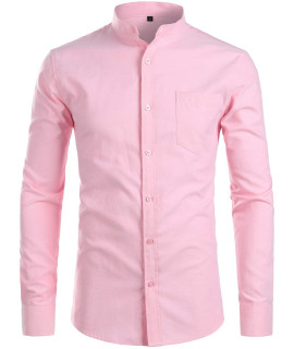 Zeroyaa Mens Hipster Mandarin Collar Long Sleeve Button Up Oxford Shirts With Chest Pocket Z112 Pink X-Large