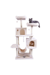 Hey-brother Large Multi-Level cat Tree condo Furniture with Sisal-covered Scratching Posts, 2 Bigger Plush condos, Perch Hammock for Kittens, cats and Pets Beige MPJ020M
