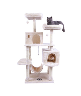 Hey-brother Large Multi-Level cat Tree condo Furniture with Sisal-covered Scratching Posts, 2 Bigger Plush condos, Perch Hammock for Kittens, cats and Pets Beige MPJ020M