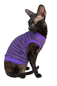 Kotomoda cat wear T-Shirt Purple - Black Stripes (M)