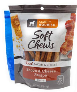 Simply Nourish Soft Chews Dog Treat Sticks, 6oz (Bacon and Cheese: Pack of 2) and Tesadorz Resealable Bags
