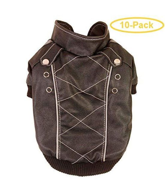 Pet Life Wuff-Rider Brown Leather Dog Bomber Jacket Medium - (14-16 Neck to Tail) - Pack of 10
