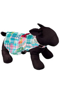 The Worthy Dog Preppy Patchwork Madras Pattern Fabulously Stylish Bow Attached Dress for Dog, Casual Dog Outfit - Fits Small, Medium and Large Dogs, Turquoise Multi Color