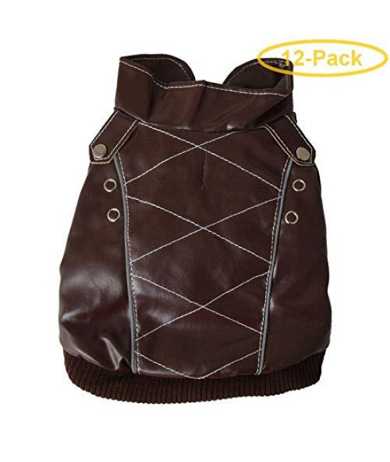 Pet Life Wuff-Rider Brown Leather Dog Bomber Jacket X-Small - (8 Neck to Tail) - Pack of 12