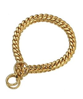 Aiyidi Strong 18K Gold Plated Dog Chain Collar Stainless Steel Width 10mm,12mm, 15mm, 18mm Cuban Link Choke Collar for Dog's Training , Daily Use (12mm, 24inches)
