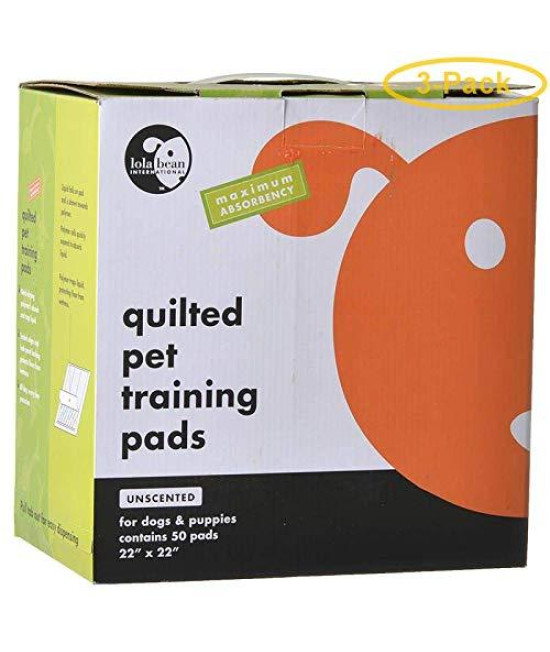 lola bean Quilted Pet Training Pads 22" Long x 22" Wide (50 Pack) - Pack of 3