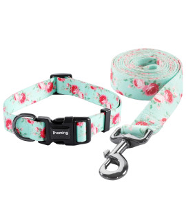 Ihoming Dog Collar and Leash Set for Daily Outdoor Walking Running Training, Floral Spring Design for Medium Boys Girls Dogs Cats Pets, M-Up to 45LBS