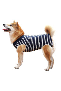 Dog Recovery Suit Abdominal Wound Puppy Surgical Clothes Post-Operative Vest Pet After Surgery Wear Substitute E-Collar & Cone(XXXL, Blue Stripe)
