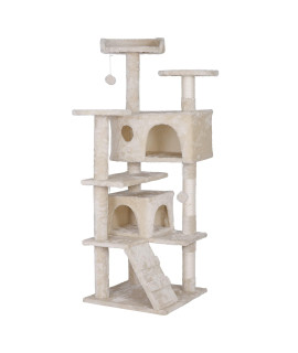 Zeny 55 Inches Cat Tree With Sisal-Covered Scratching Posts And 2 Plush Rooms Cat Furniture For Kittens