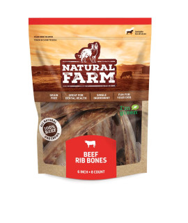 Natural Farm Rib Bones for Dogs (6 Inch, 8 Pack) - Beef Ribs for Dogs, Farm-Raised Cattle - Slow-Roasted Flavor - Low Odor for Indoor, Outdoor Chewing - Promotes Dental Health