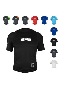 BPS Mens Short Sleeve Swim ShirtRash guard with Sun Protection (Black, S)