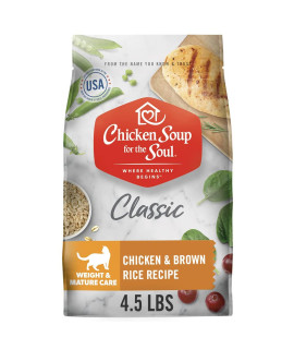 chicken Soup for the Soul Pet Food - Weight & Mature care Dry cat Food, chicken & Brown Rice Recipe 45 lb Bag Soy, corn & Wheat Free, No Artificial Flavors or Preservatives