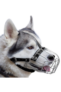 ?5 Dog Chrome Metal Muzzles Wire Basket Genuine Leather Adjustable Leather Straps