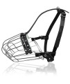 ?5 Dog Chrome Metal Muzzles Wire Basket Genuine Leather Adjustable Leather Straps