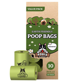 Pogi? Dog Poop Bags - 10 Unscented Rolls (150 Doggie Poop Bags) - Leak-Proof Dog Waste Bags - Ultra Thick, Extra Large Poop Bags for Dogs