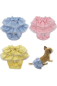 FunnyDogClothes Dog Skirt Diaper Female Sanitary Pant Dress Ruffles Cotton Small Pet Cat (Large: Waist 10" - 12", Pack of 3 Colors)