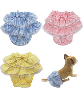 FunnyDogClothes Dog Skirt Diaper Female Sanitary Pant Dress Ruffles Cotton Small Pet Cat (Medium: Waist 8" - 10", Pack of 3 Colors)