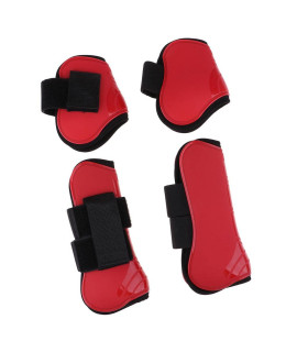 CUTICATE Horse Leg Boots Set of 4, Open Front Fetlock and Tendon Boots for Horses Pony - Impact-Absorbing and Breathable - Red