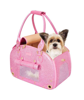 Petshome Dog Carrier Purse, Pet Carrier, Cat Carrier, Bling Waterproof Premium Leather Pet Travel Portable Bag Carrier For Cat And Small Dog Home & Outdoor Small Bling Pink