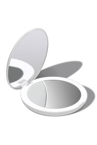 Fancii LED Lighted Travel Makeup Mirror, 1x10x Magnification - Daylight LED, compact, Portable, Large 5 Wide Illuminated Folding Mirror (Lumi) Silk White
