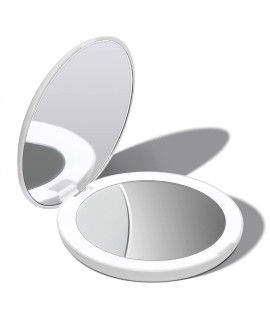 Fancii LED Lighted Travel Makeup Mirror, 1x10x Magnification - Daylight LED, compact, Portable, Large 5 Wide Illuminated Folding Mirror (Lumi) Silk White