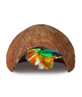 SunGrow Betta Fish Cave, Habitat Made from Coconut Shell, Soft-Textured Smooth Edged Spacious Hideout, for Resting and Breeding