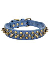 Aolove Mushrooms Spiked Rivet Studded Adjustable Pu Leather Pet collars for cats Puppy Dogs (12-145 Neck, A Blue)