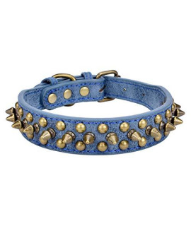 Aolove Mushrooms Spiked Rivet Studded Adjustable Pu Leather Pet collars for cats Puppy Dogs (12-145 Neck, A Blue)