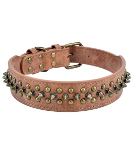 Aolove Mushrooms Spiked Rivet Studded Adjustable Pu Leather Pet collars for cats Puppy Dogs (170-22 Neck, A Brown)
