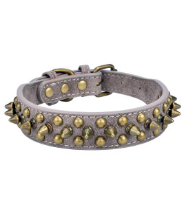 Aolove Mushrooms Spiked Rivet Studded Adjustable Pu Leather Pet collars for cats Puppy Dogs (106-13 Neck, A grey)