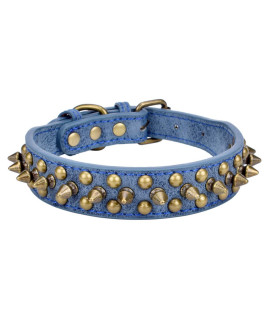 Aolove Mushrooms Spiked Rivet Studded Adjustable Pu Leather Pet collars for cats Puppy Dogs (106-13 Neck, A Blue)