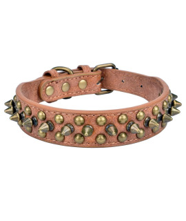 Aolove Mushrooms Spiked Rivet Studded Adjustable Pu Leather Pet collars for cats Puppy Dogs (106-13 Neck, A Brown)