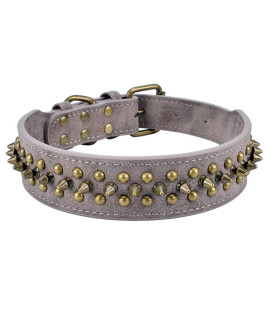 Aolove Mushrooms Spiked Rivet Studded Adjustable Pu Leather Pet collars for cats Puppy Dogs (170-22 Neck, A grey)