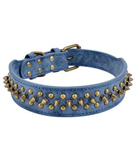 Aolove Mushrooms Spiked Rivet Studded Adjustable Pu Leather Pet collars for cats Puppy Dogs (170-22 Neck, A Blue)