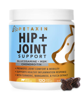Petaxin Glucosamine for Dogs - Advanced Hip and Joint Supplement for Dogs - Dog Joint Supplement for Joint Pain Relief and Mobility - Dog Glucosamine with Chondroitin, MSM, Turmeric - 120 Soft Chews