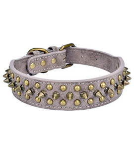 Aolove Mushrooms Spiked Rivet Studded Adjustable Pu Leather Pet collars for cats Puppy Dogs (142-181 Neck, A grey)