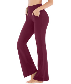 Ewedoos Bootcut Yoga Pants for Women High Waisted Yoga Pants with Pockets for Women Bootleg Work Pants Workout Pants Maroon