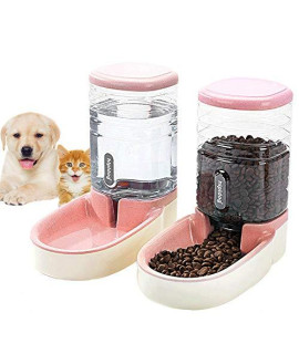 Lucky-M Pets Automatic Feeder and Waterer Set,Dogs Cats Food Feeder and Water Dispenser 3.8L,2 in 1 Cat Food Water Dispensers for Small Medium Big Pets (Pink)