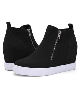 Athlefit Womens Hidden Wedge Sneakers Platform Booties Casual Shoes Wedgie Sneakers Size 9 Black