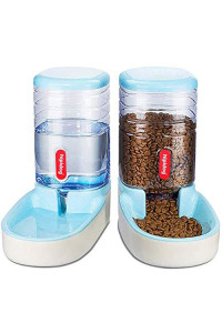 Lucky-M Pets Automatic Feeder and Waterer Set,Dogs Cats Food Feeder and Water Dispenser 3.8L,2 in 1 Cat Food Water Dispensers for Small Medium Big Pets (Blue)