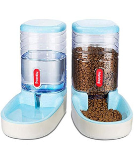Lucky-M Pets Automatic Feeder and Waterer Set,Dogs Cats Food Feeder and Water Dispenser 3.8L,2 in 1 Cat Food Water Dispensers for Small Medium Big Pets (Blue)