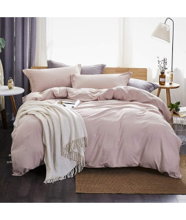 Dreaming Wapiti Duvet cover Twin,Washed Microfiber Pink Twin Size Duvet cover Set,Solid color - Soft and Breathable with Zipper closure corner Ties (Pink Mocha, Twin)