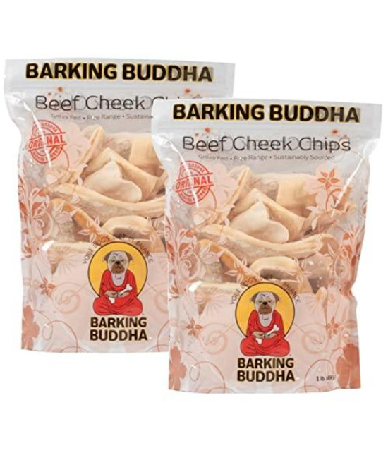 Barking Buddha Beef Cheek Chips | Extra Thick 2"-4" All Natural Rawhide Alternative No Hide Premium Dog Chew Strips | Natural Beef | (Pack of 2 - 1LB Bags)