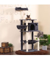 Hey-Brother Extra Big Cat Tree with Feeding Bowl, Cat Condos with Sisal Poles, Hammock and Cave, Padded Platform, Climbing Tree for Cats, Anti-toppling Devices (Smoky Gray) MPJ022G