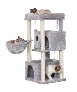 Hey-Brother Cat Tree ,Multi-Level Cat Condo for Large Cat Tower Furniture with Sisal-Covered Scratching Posts, 2 Plush Condos, Big Plush Perches MPJ011W