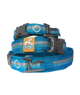 Kurgo RSG Collar & RSG Stub Leash, MOLLE Dog Collar, MOLLE Leash for Dogs, Extra Wide Collar for Dogs, Hands Free Dog Leash, Reflective, Adjustable, Blue