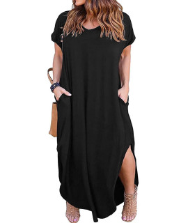 Womens Loose Boho V Neck Long Maxi Dress Party Plus Size Beach Sun Dress Black 5X